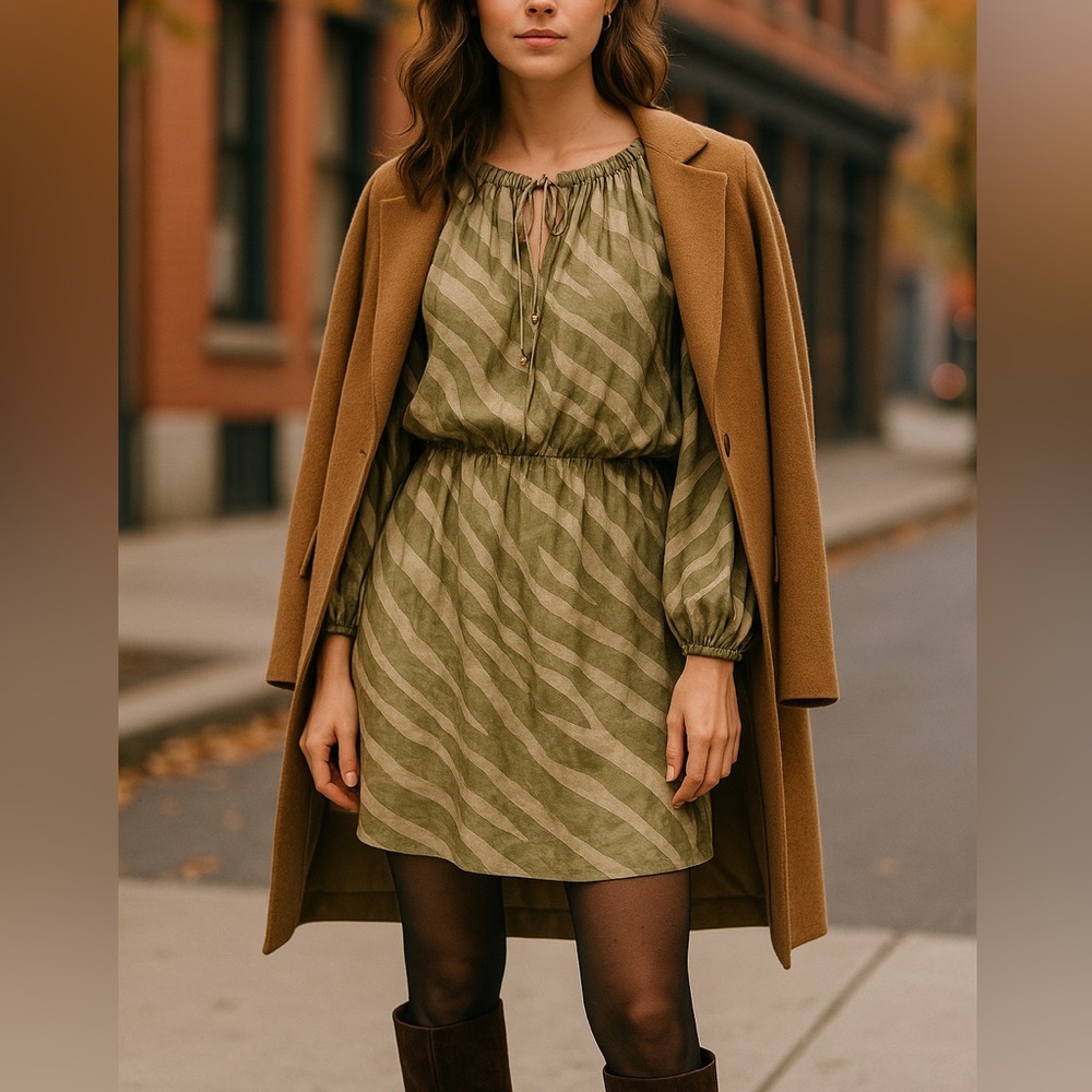 Banana Republic Reverie 100% Silk Green Zebra Dress XL